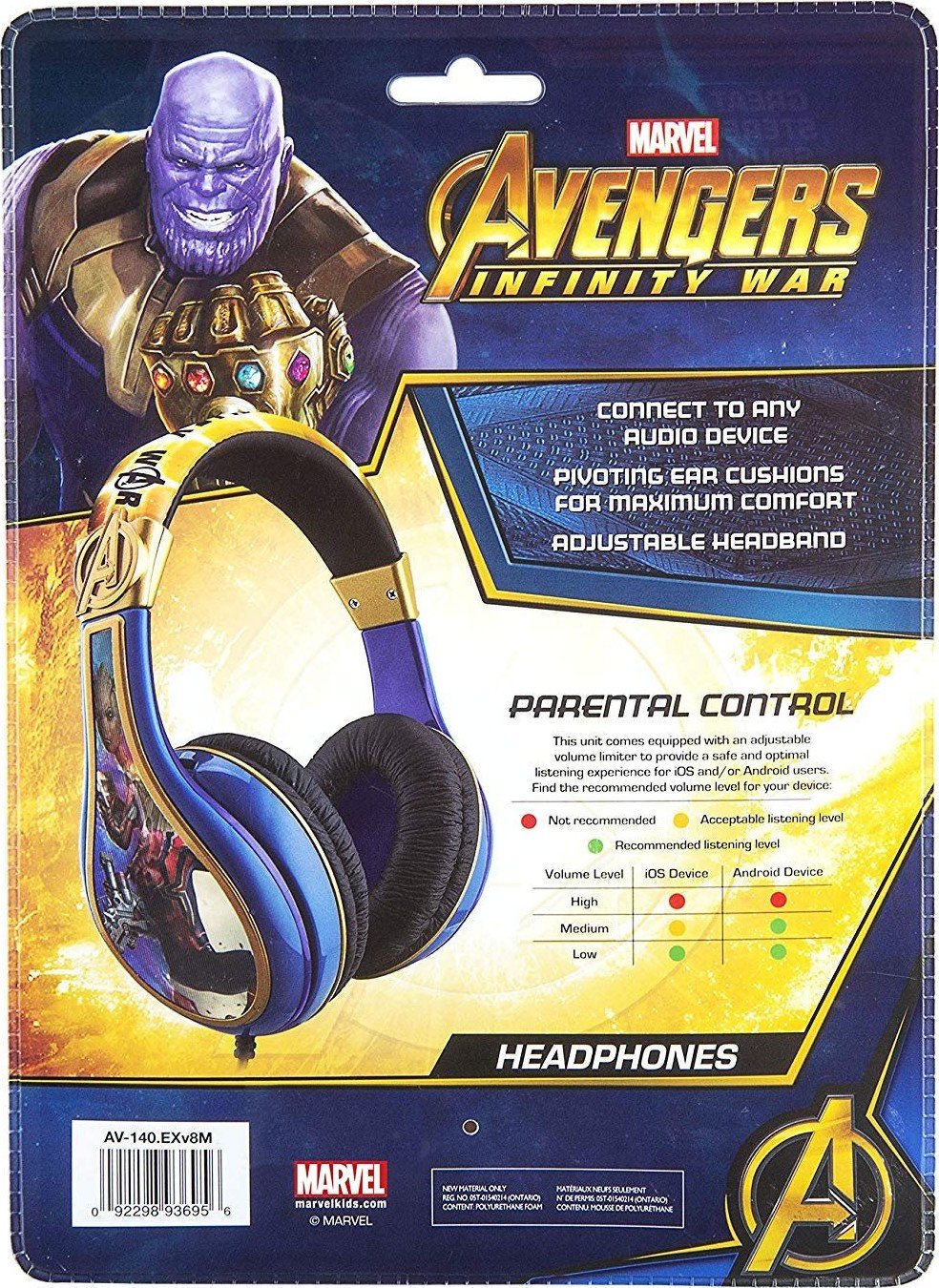 Наушники eKids Marvel Мстители Infinity War Kid-Friendly ...