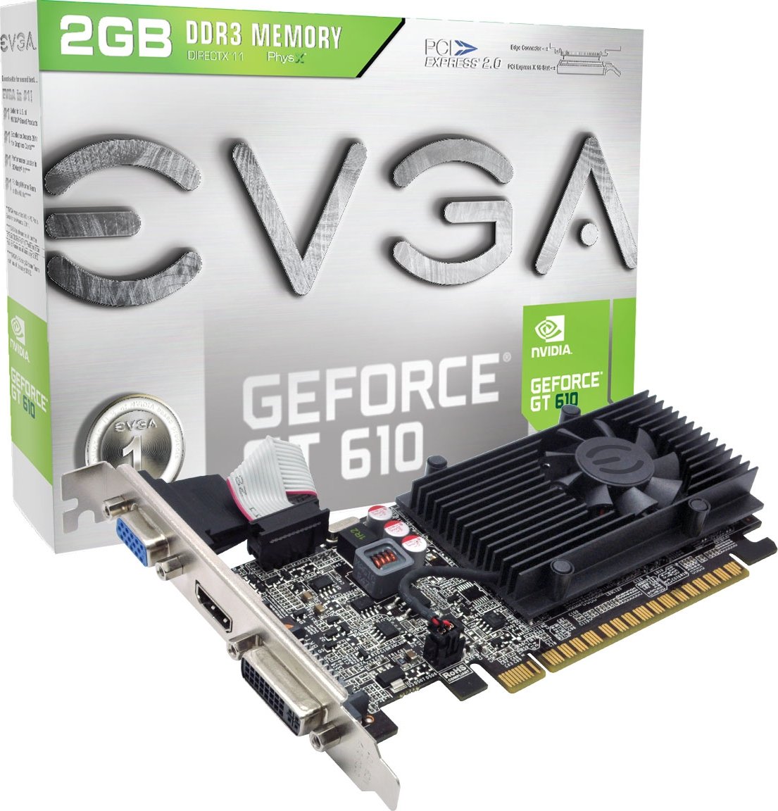 Видеокарта EVGA PCI-E GeForce GT610 2GB DDR3 (02G-P3-2619-KR) - купить ...