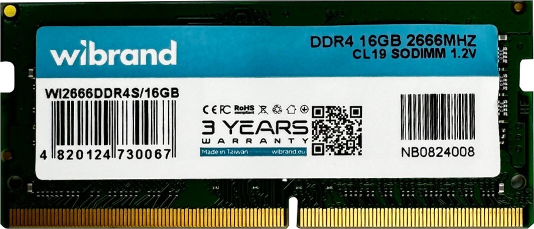 Модуль пам'яті SO-DIMM Wibrand DDR4 16GB 2666MHz (WI2666DDR4S/16GB