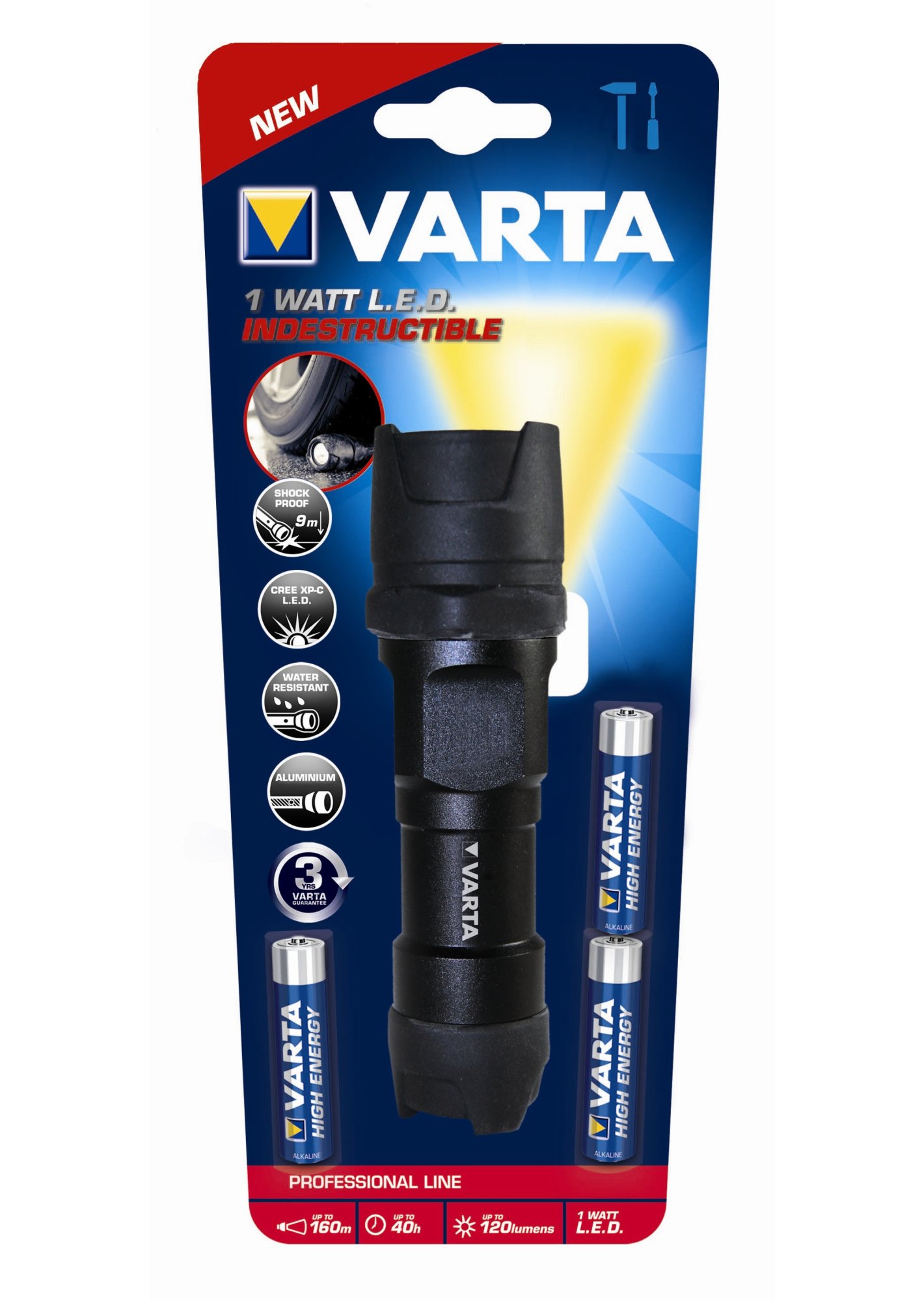 Torche LED Indestructible F10 Avec 3 Piles AAA Longlife Power Varta Torche LED Indestructible F10 Avec 3 Piles AAA Longlife Power Varta